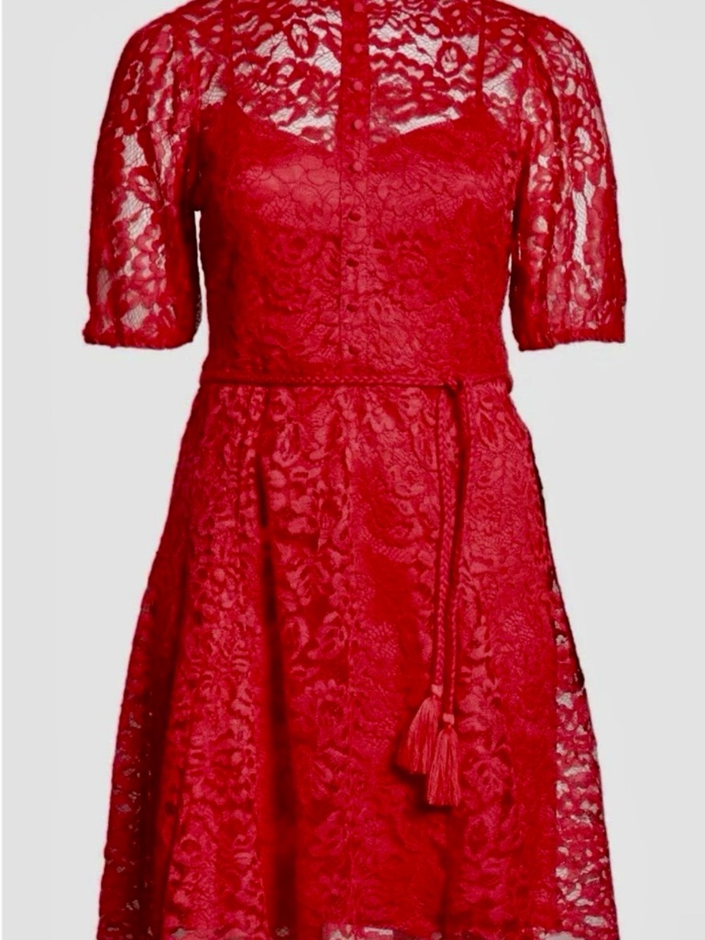 Tahari ASL Scallop Hem Raspberry Lace Fit & Flare Dress Size 10 MSRP $159 NWOT - Picture 5 of 8